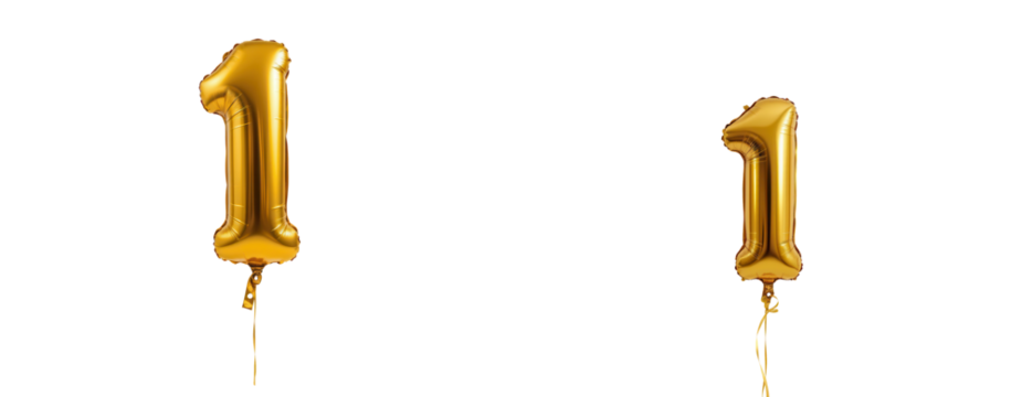 Golden Number One Balloons for Birthday Celebration or Anniversary