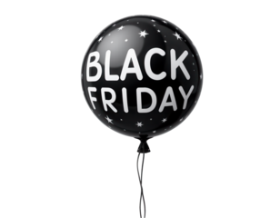 Black Friday Balloon with Stars and White Text on a Black Background