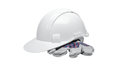 White hard hat and work gloves for construction safety