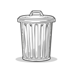 Sketch of a silver metal trash can with a lid and a shadow