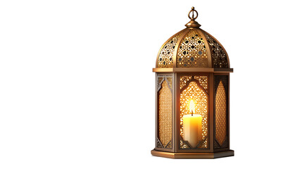 Golden ramadan lantern isolated on transparent background, casting a warm glow, perfect for eid and islamic celebrations, with intricate details