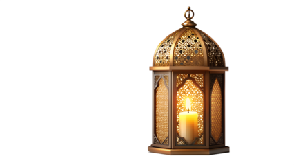 Golden ramadan lantern isolated on transparent background, casting a warm glow, perfect for eid and islamic celebrations, with intricate details