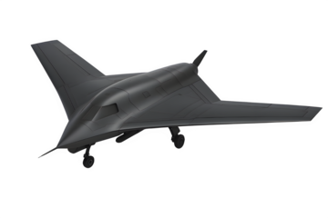 3D Render of Black Stealth Military Drone with Angular Wings – Transparent Background PNG