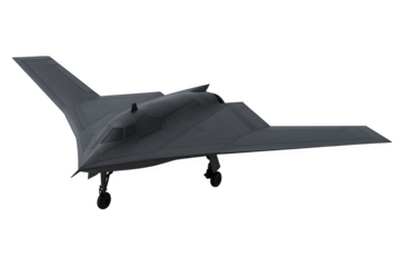 3D Render of Black Stealth Military Drone with Angular Wings – Transparent Background PNG