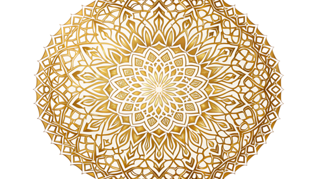 Elegant golden mandala isolated on transparent background, radiating intricate patterns and spiritual harmony, perfect for adding a touch of serenity to any design