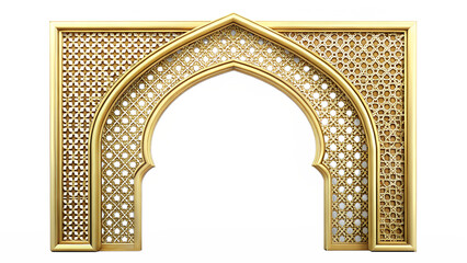 Golden ornate archway with intricate geometric patterns, isolated on transparent background, perfect for adding a touch of elegance to any design project