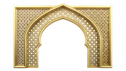 Golden ornate archway with intricate geometric patterns, isolated on transparent background, perfect for adding a touch of elegance to any design project
