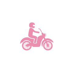 Pink motorcycle rider wearing helmet minimalist vector icon or symbol