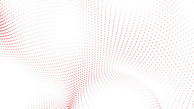 Vibrant dynamic red dot pattern forming an intricate abstract wave on a pristine white background a captivating digital artwork showcasing movement and contemporary design