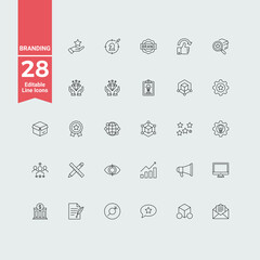 Collection of 28 editable line icons isolated on white background