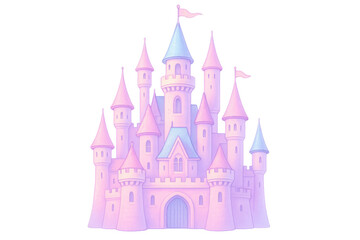 Fototapeta premium Pink fairytale princess castle illustration with transparent background
