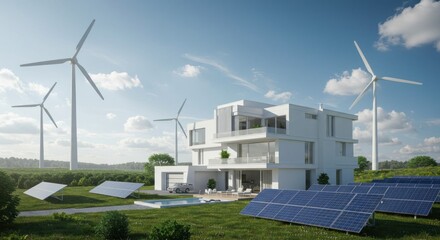 Sustainable energy building with wind turbines