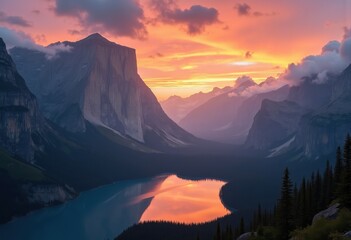Breathtaking Sunrise at Mountain Viewpoint Amidst Vibrant Colors and Morning Glow