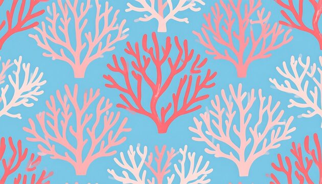 Coral Reefs Seamless Pattern on a Blue Background for Backgrounds and Designs