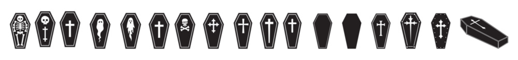 a set of coffin icon vector silhouette black colour silhouette, white background