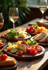 Colorful Local Cuisine Displayed on Engraved Wooden Table with Rustic Charm and Fresh Ingredients