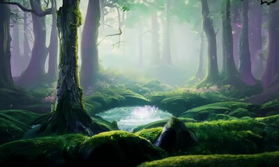 mysterious light dark fantasy nature classic background virtual landscape scene night glow video glowing mystic forest tree magic environment mystery magical mystical tale animated wood fairy - Powered by Adobe