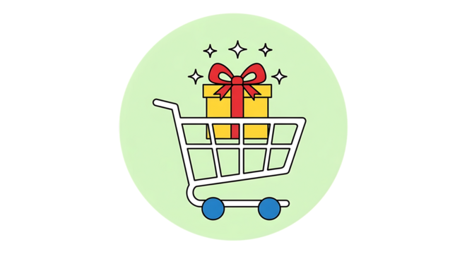 Vector art of shopping cart with gift box for special offer - Powered by Adobe