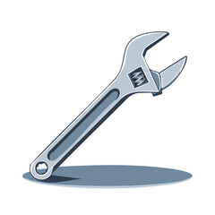 Obraz premium Simple vector illustration of an adjustable wrench with shadow, isolated graphic for repair and maintenance