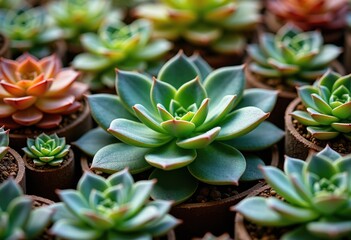 Fototapeta premium Vivid Succulent Plant Composition with Contrasting Textures and Colors Highlighting Unique Forms and Depth