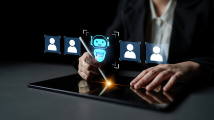 AI is selected to replace human employees, illustrating automation and workforce transformation...