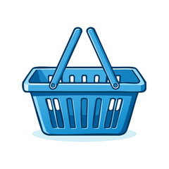 Illustration of empty light blue shopping basket with handles and slots for product visibility