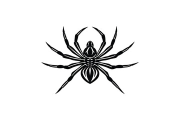 Tribal Black Spider Vector , Symmetrical Tattoo Design on White Background