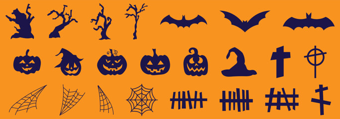Big set of silhouettes of Halloween