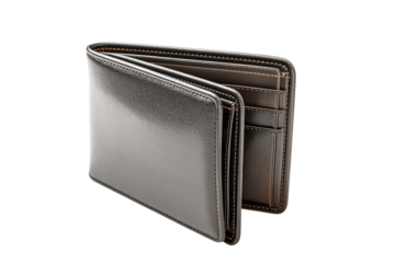Black leather bifold wallet PNG with transparent background, open, showing card slots. Isolated cutout for financial, business, and fashion design elements, graphic resources, and e-commerce.