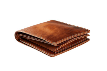Brown leather wallet PNG on transparent background, a classic men's accessory cutout for financial design, shopping templates, and e-commerce graphic elements.