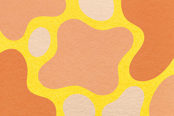 Abstract peach, coral and yellow background with amorphous shapes and spots, paper texture in flat...
