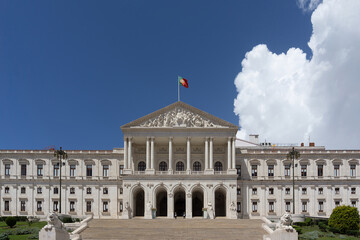 Grand Facade of São Bento Palace in Lisbon, Portugal