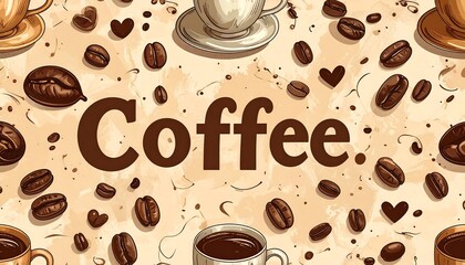 Obraz premium Creative Coffee Design with Coffee Beans, Cups, and Heart Shapes