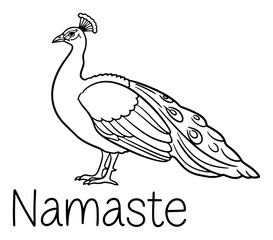 Peacock with Namaste Typography Illustration