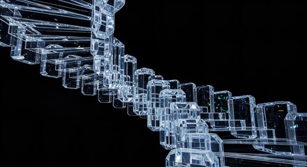 Crystal staircase spiraling upwards into the darkness, a modern architectural marvel of glass