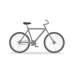Simple gray bicycle with spoke wheels and a dark saddle in profile