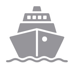 Modern flat design grey ship icon on water waves minimal illustration