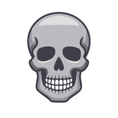Cartoonish illustration of a skull with a grayscale color palette.