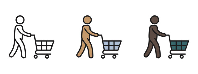 Diverse People Pushing Shopping Carts Icon Set © MOHAMMADSHARIFUL