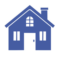Simple Blue House Icon with Chimney and Arched Window