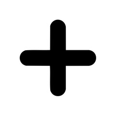 Obraz premium Minimalist black plus sign icon with rounded corners symbolizing addition, growth, and medical help.