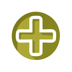 Fototapeta premium Simple Plus Sign Medical Cross Icon in a Green Circle with Long Shadow