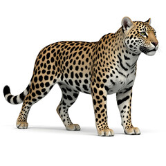 Realistic leopard standing on white background  