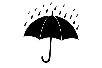 Black Vector Silhouette: Open Umbrella Protecting from Rain	