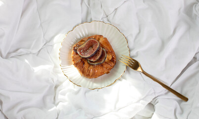 
Beautiful breakfast with figs on plate and cake