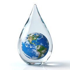 Obraz premium A drop of water with a planet inside - save water, save the Earth