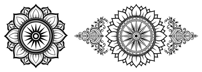 Mandala Lotus Border Ornament Line Art Vector