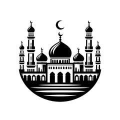 Elegant mosque illustration with crescent moon, symbolizing faith, spirituality, and Islamic tradition, ideal for Ramadan and Eid celebrations
