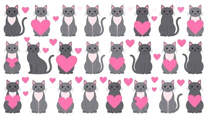 Cute Cats with Pink Hearts: Adorable Valentine's Day or Love Themed Illustration