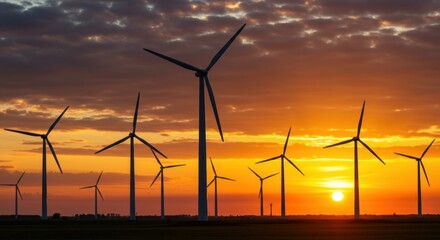 Wind turbines at sunset